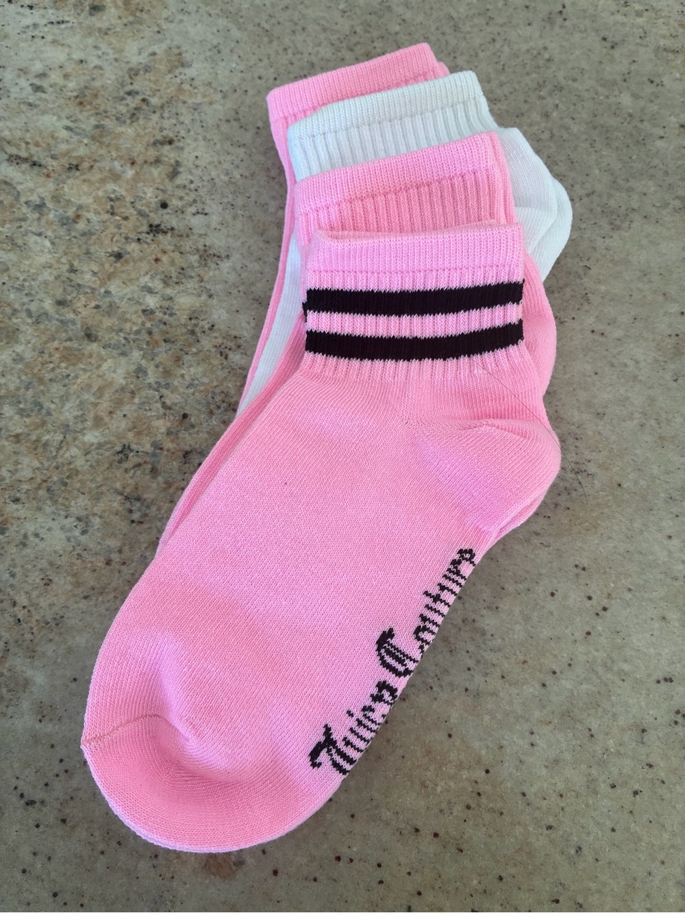 New Juicy Couture Pink & White Ankle Socks - Pack of 4- 1striped, 3 solid